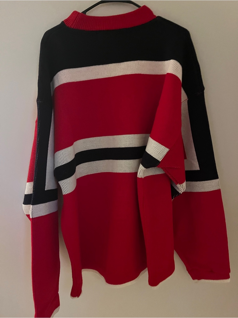 Red, Black & White Striped Women's Sweater